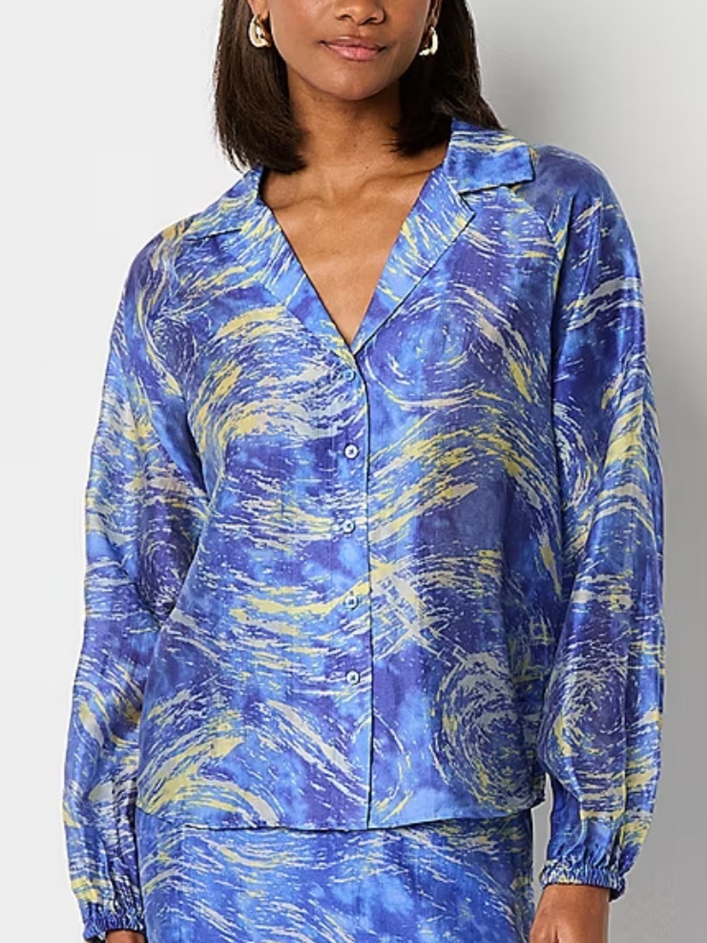 Worthington Blouse Women's XXL  Blue  Semi Sheer Puff Long Sleeve Petite